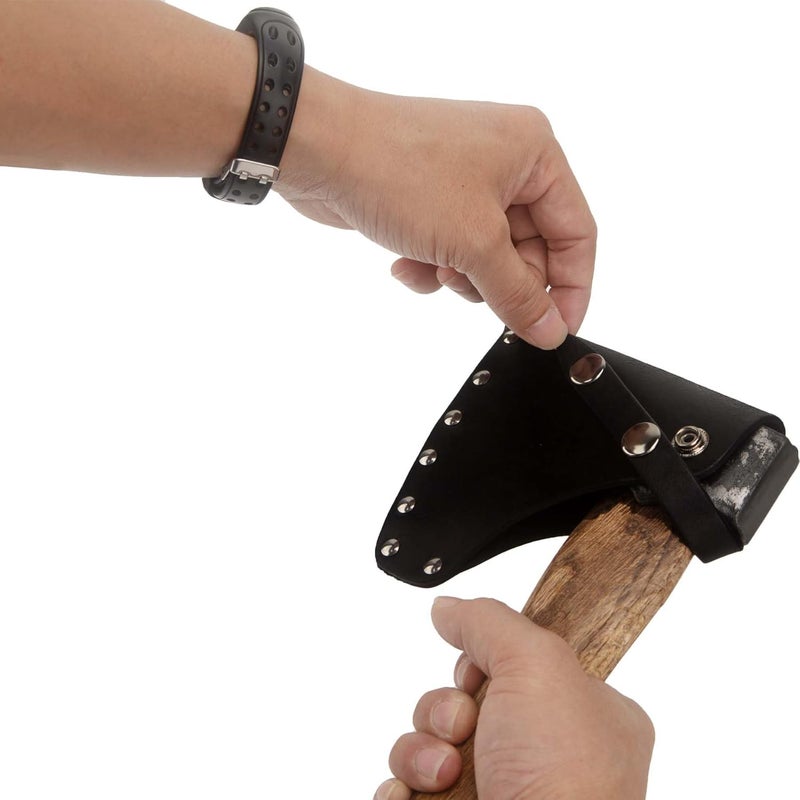WEKBOSS Pack of 1 Black Leather Hatchet Sheath Axe Adjustable Button Cover Camper Axe Head Protector Tool Lumberjack Outdoors Essentials - Image 3